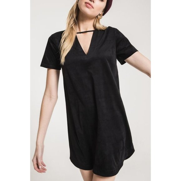 Z Supply The Suede Cut-Out Dress Black V-Neck Strappy Felt Cutout Edgy Mini XS - Picture 1 of 9